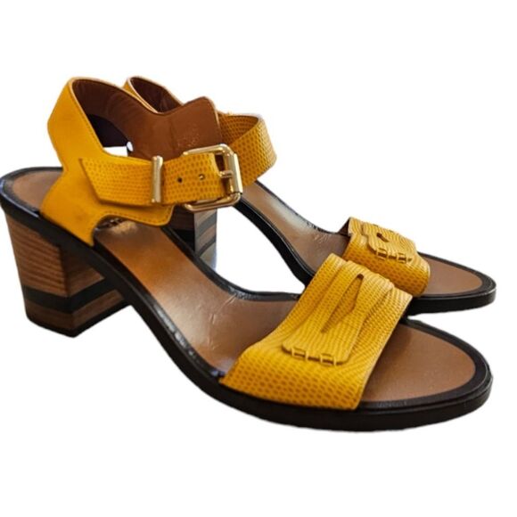 Fendi Leather Sandal Yellow Block Heel Women’s size EU 36 US 6 Made in Italy - Picture 3 of 12